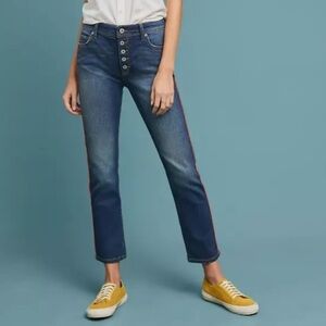 Anthro Pilcro and The Letterpress Relaxed Straight Blue High Rise Jeans Sz 25